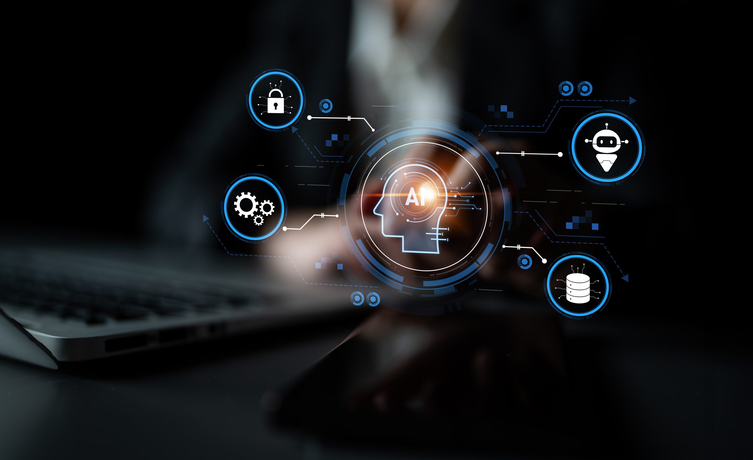 AI Automation for SMEs digital image with AI linking to different icons and tasks