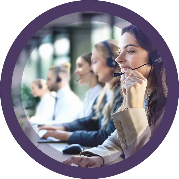 Group on people on the phones with headsets on